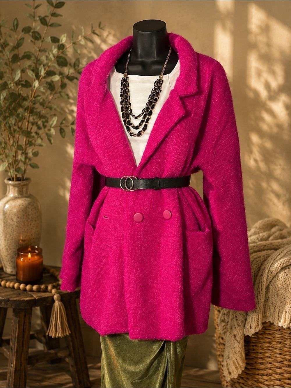 Vintage P.G.E. Mohair Knit Coatigan Blazer • Majestic Magenta • Oversized Luxe